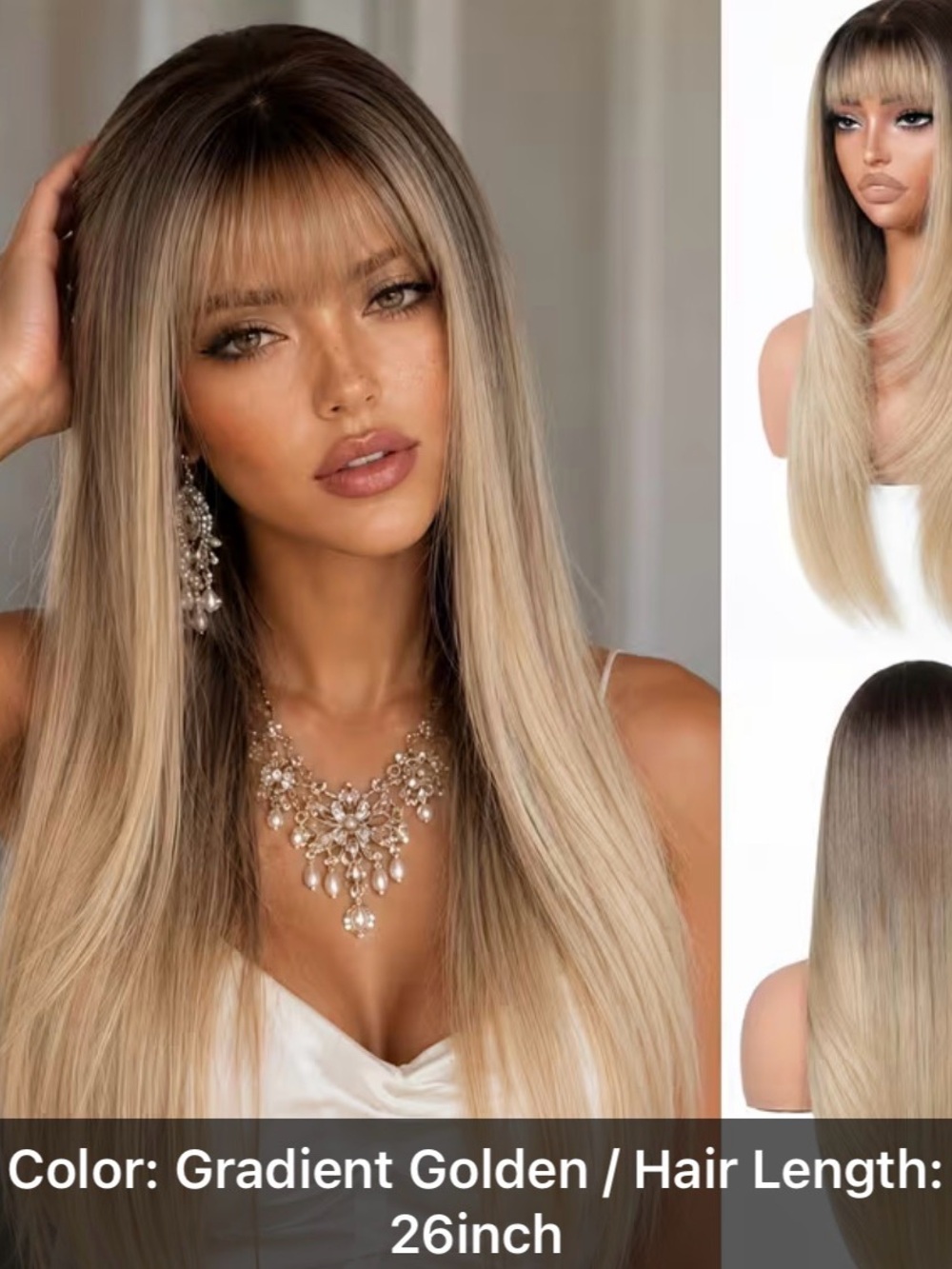 Gradient Golden Long Straight Wig with Bangs - Women's Hair